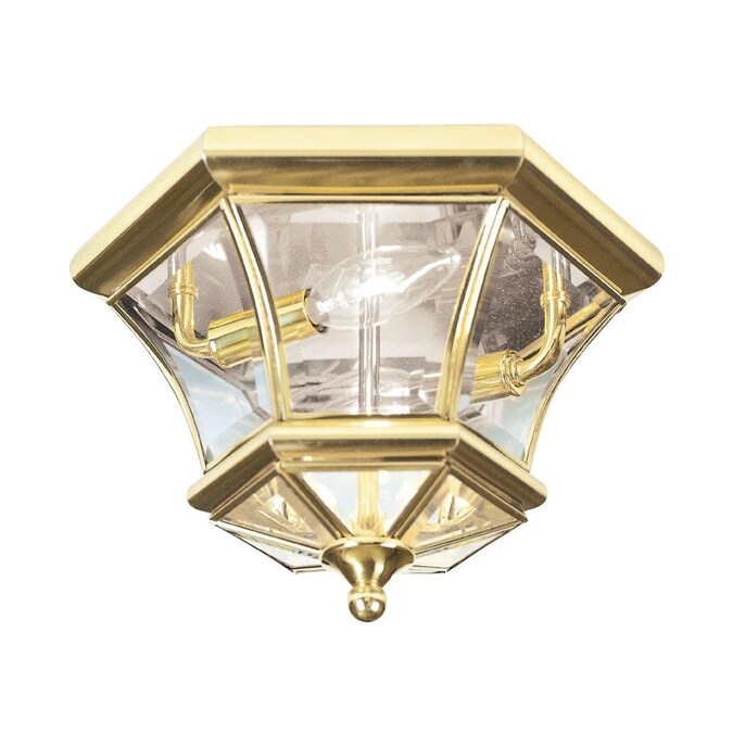 Livex Lighting Monterey 2-Light 10.5-in Polished Brass Indoor/Outdoor Flush Mount Light