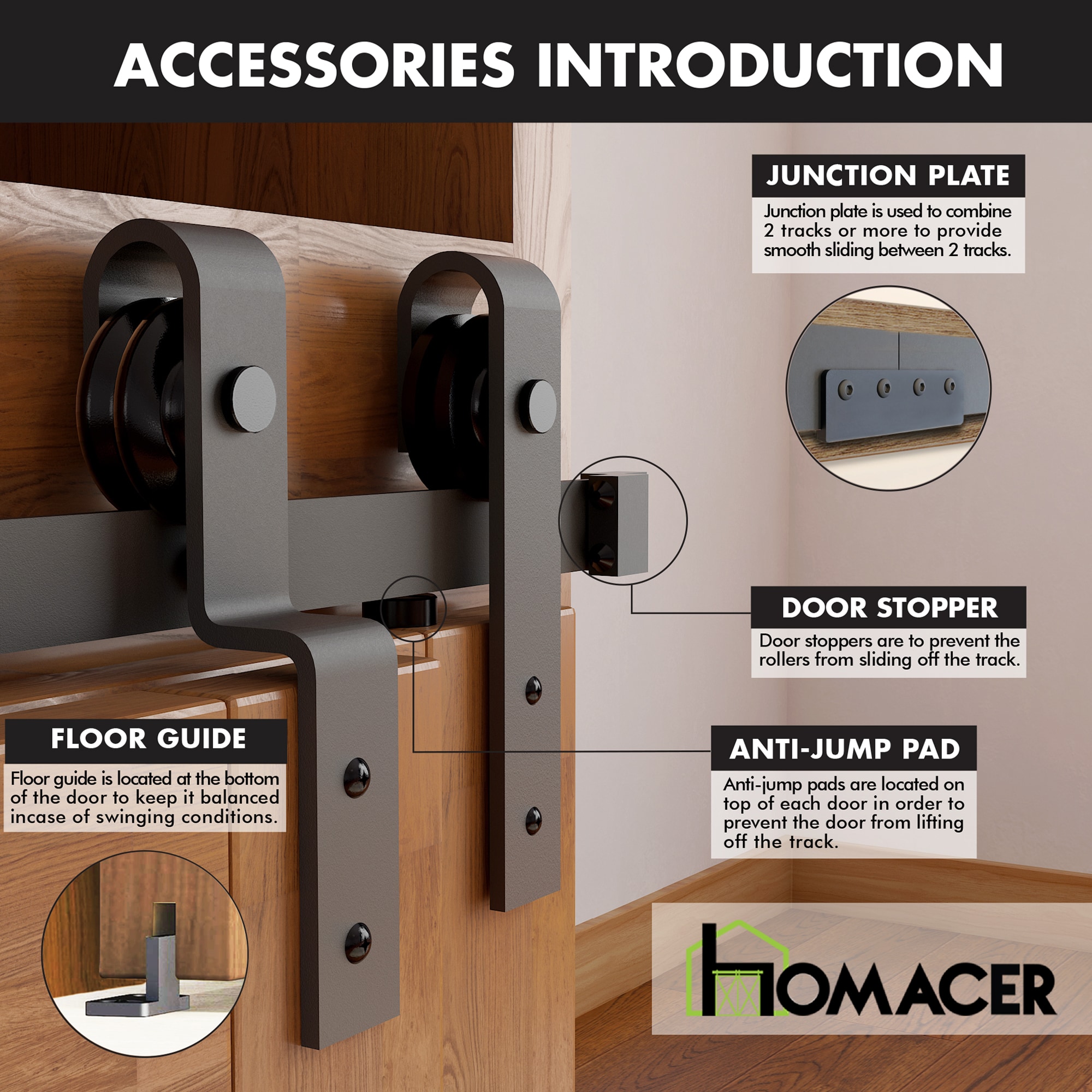 90-in Rustic black Black Indoor J-strap Double bypass Barn door hardware kit - Image 7