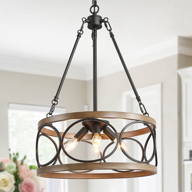 LNC Martin 4-Light Antique Black Farmhouse LED Dry rated Chandelier