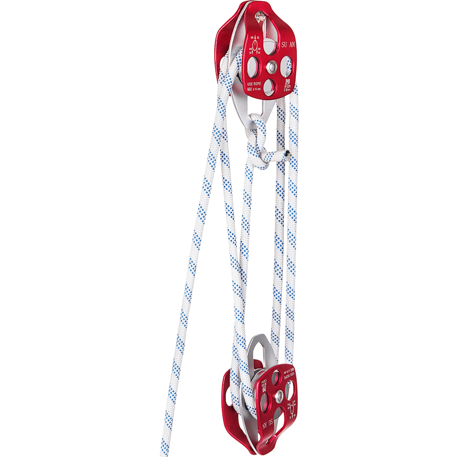 Twin Sheave Block and Tackle 0.43-0.5Inch 100-200Ft Twin Sheave Block with Braid Rope 30-35KN 6600-7705LBS Double Pulley Rigging (1/2 x 200)