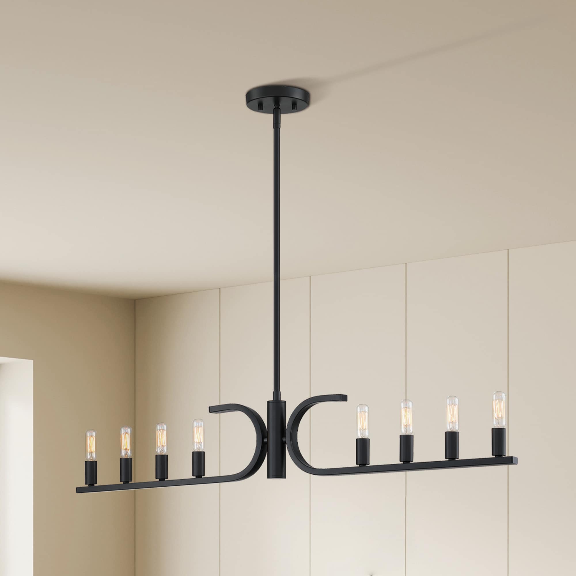 Skye 8 -Light Matte Black Modern/contemporary Geometric Large Hanging Kitchen island light