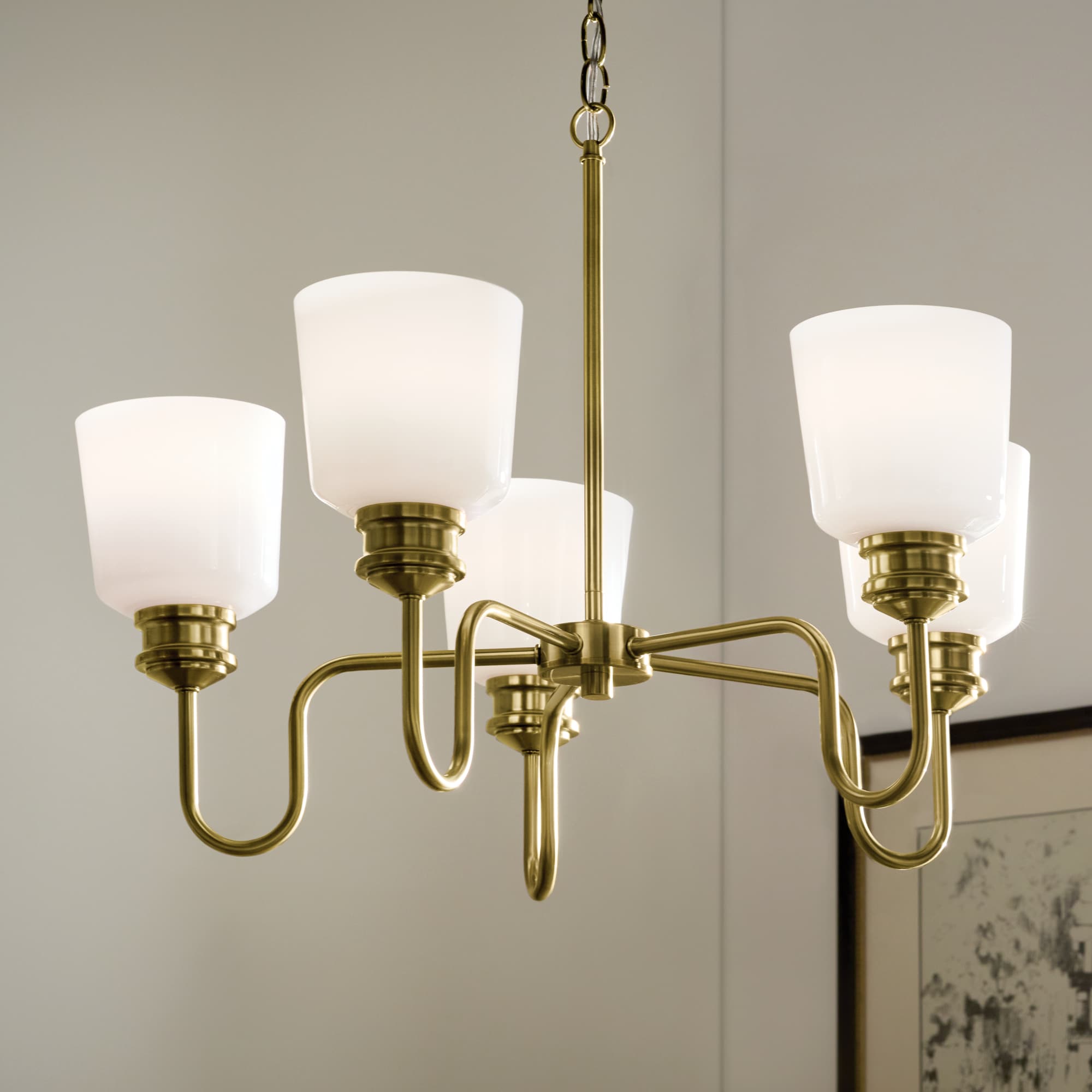 Renneker 5 -Light Brushed Brass Vintage For Use in Bedrooms, Dining Rooms, Foyers, Kitchens, Living Rooms Chandelier