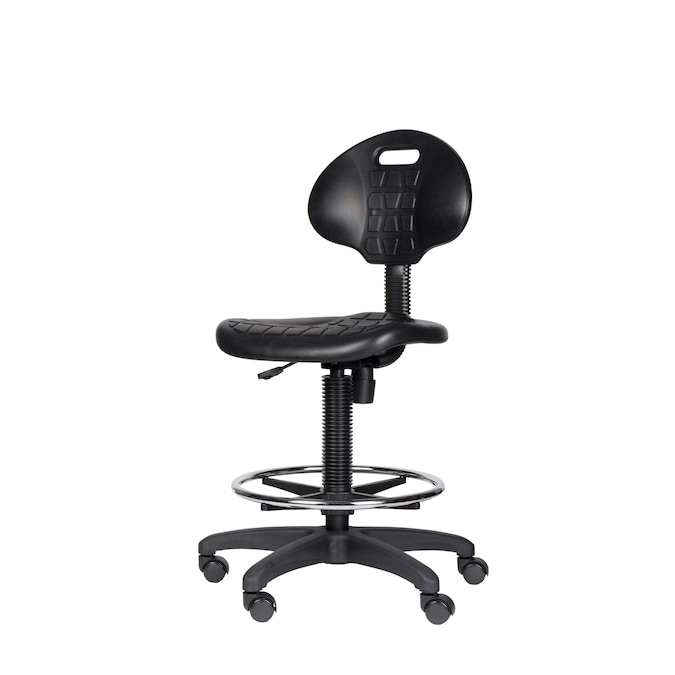 Hampden Furnishings Romulus Black Work Seat with Polyurethane Seat, Rolling and Swivel Capabilities, 300 lbs. Weight Capacity