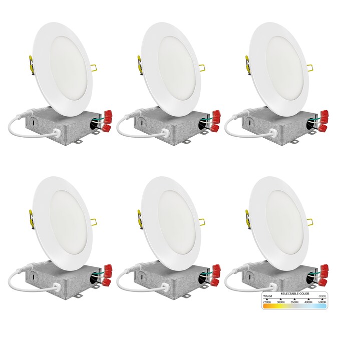 NUWATT Ultra Slim Airtight IC White 4-in 600-Lumen Switchable Round Dimmable LED Canless Shower Recessed Downlight (6-Pack)