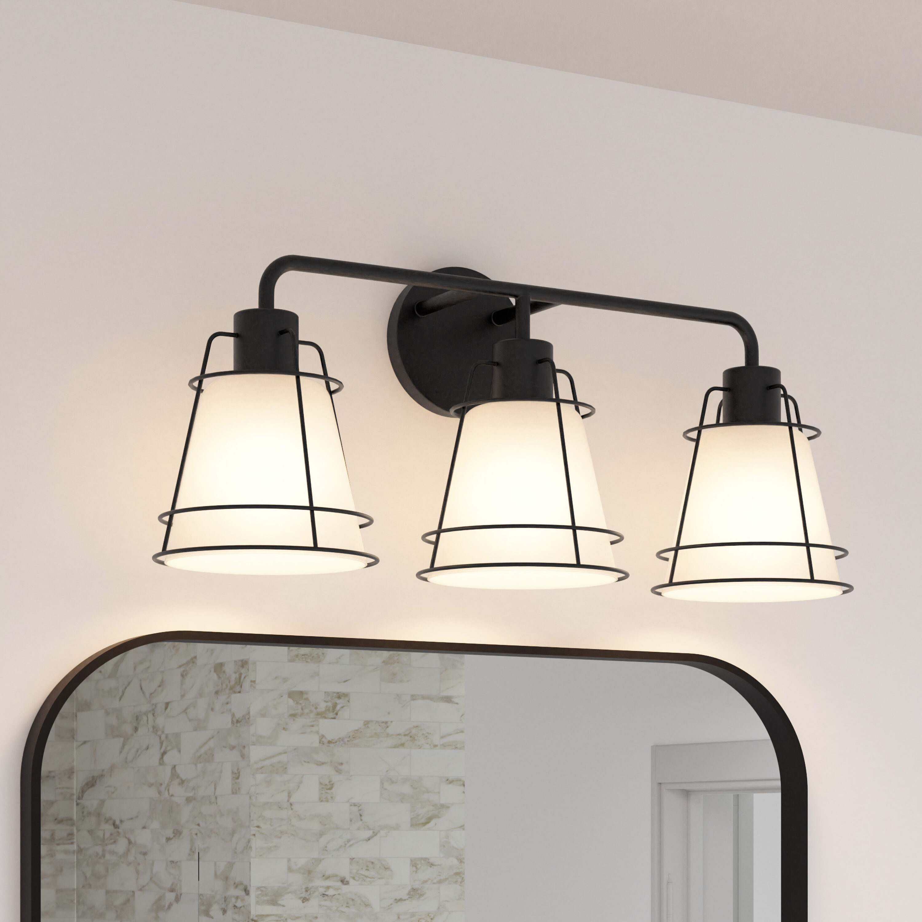 Valencia 22-in 3 -Light Matte Black Transitional Vanity light