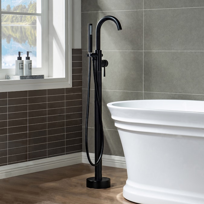 Woodbridge Frankfurt Matte Black 1-handle Freestanding Swivel Bathtub Faucet with Hand Shower