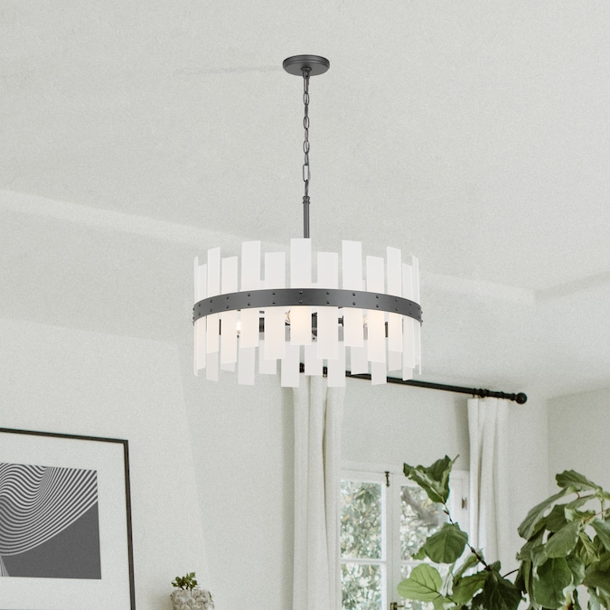 Origin 21 4-Light Matte Back Modern/Contemporary Frosted Glass Drum Large Hanging Pendant Light