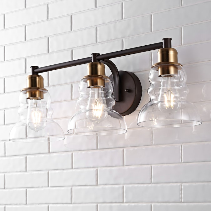 JONATHAN  Y Manhattan Vintage Metal/Glass Industrial Rustic 25.5-in 3-Light Satin Gold LED Farmhouse Vanity Light