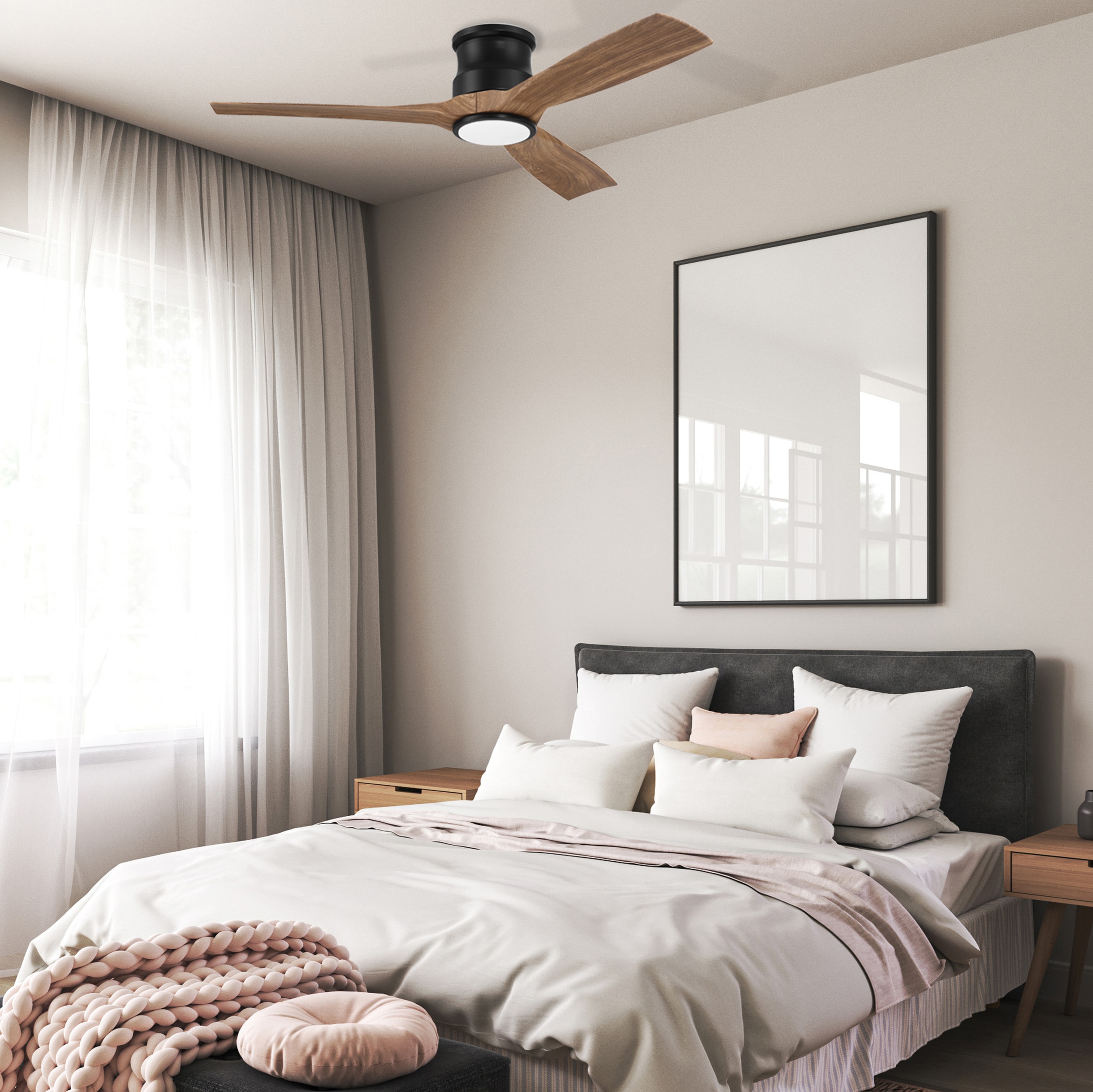 52-in Color-Changing Integrated LED Flush Mount Matte Black with Dark Walnut Blades Propeller Ceiling Fan With Light - Remote Included ( 3 -Blade ) - Image 9