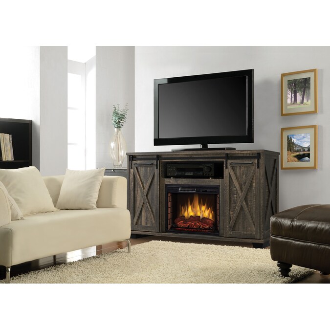 Muskoka 58-in W Rustic Brown TV Stand with Fan-forced Flat Wall Electric Fireplace with Remote Control Included - Image 3