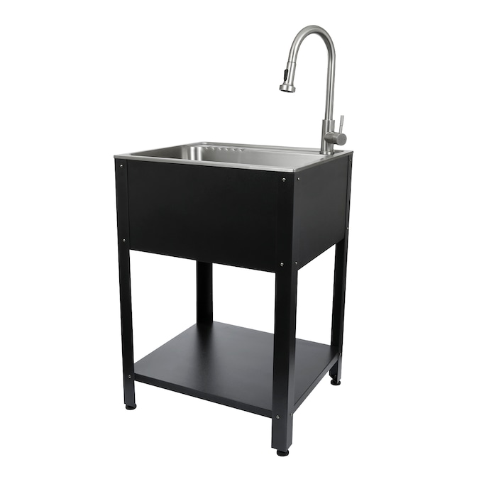 Presenza 24.1-in x 21.3-in 1-Basin Brushed Steel Drop-In Utility Tub with Faucet