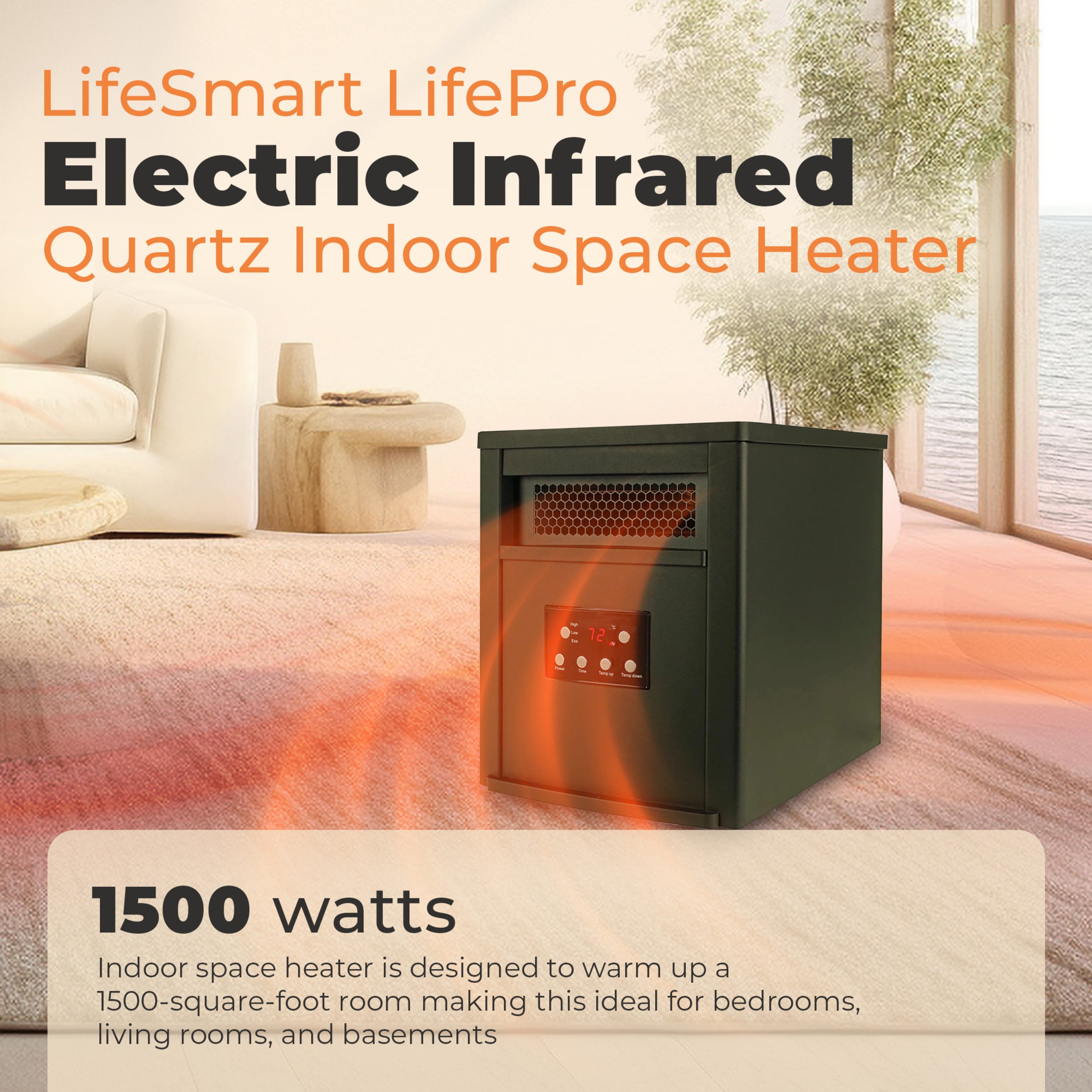 Up to 1500-Watt Infrared Quartz Tower Indoor Electric Space Heater with Remote Included - Image 4