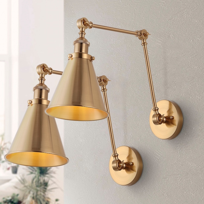JONATHAN  Y Rover Metal Adjustable Arm Industrial 30.5-in W 2-Light Satin Gold Transitional LED Wall Sconce