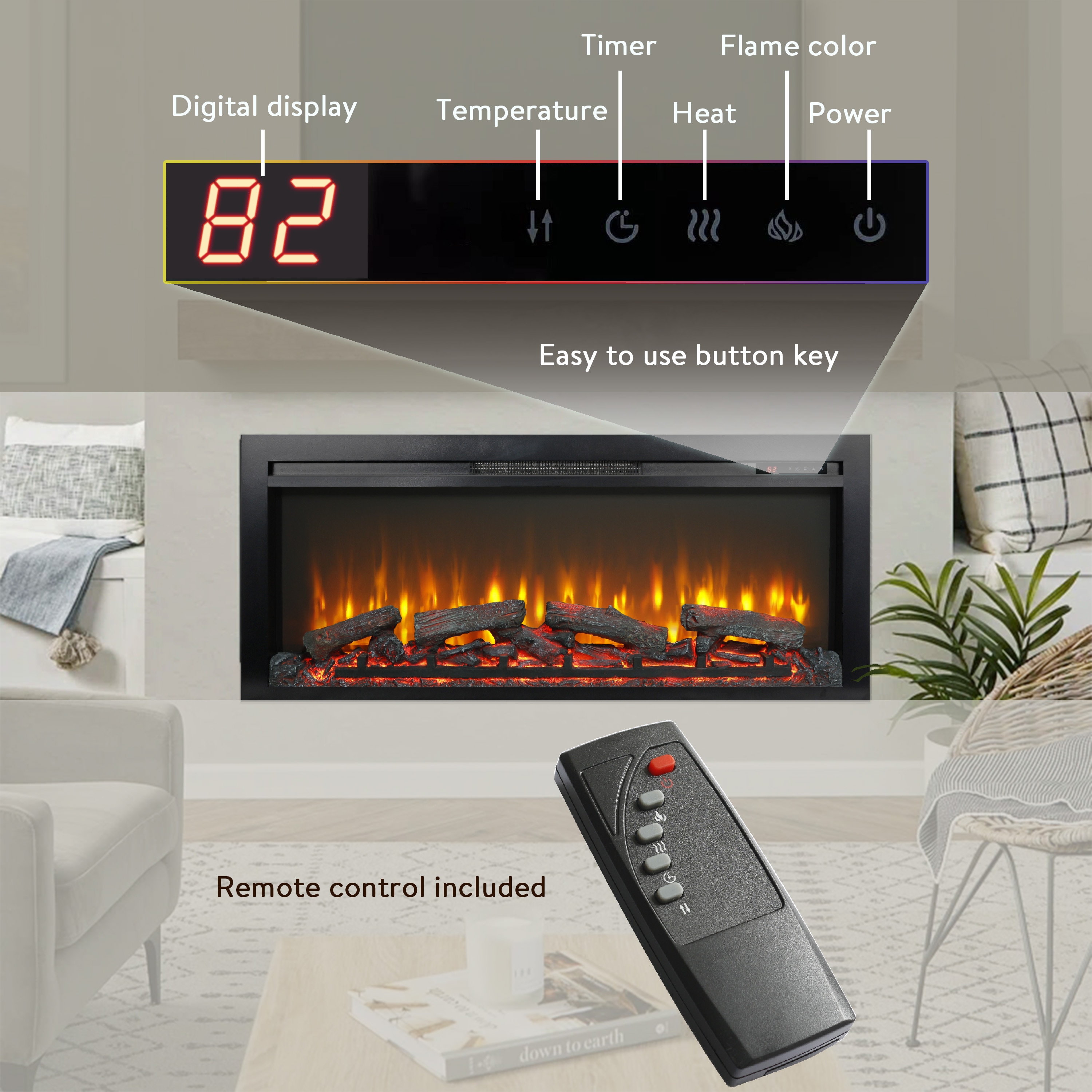 44-Inches W Black Wall mount LED Wall-mount Electric Fireplace with Remote Control Included - Image 3