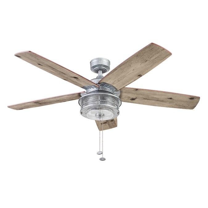 Honeywell Foxhaven 52-in Galvanized with Silver Oak, Ebony Blades LED Indoor/Outdoor Ceiling Fan with Light (5-Blade)