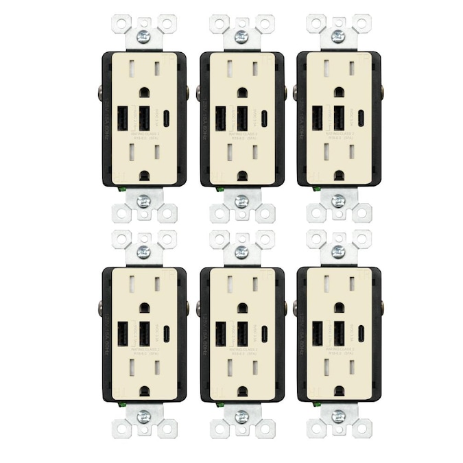 Utilitech 15-Amp 125-volt Tamper Resistant Residential Decorator USB Outlet Type A/C, Light Almond (6-Pack)