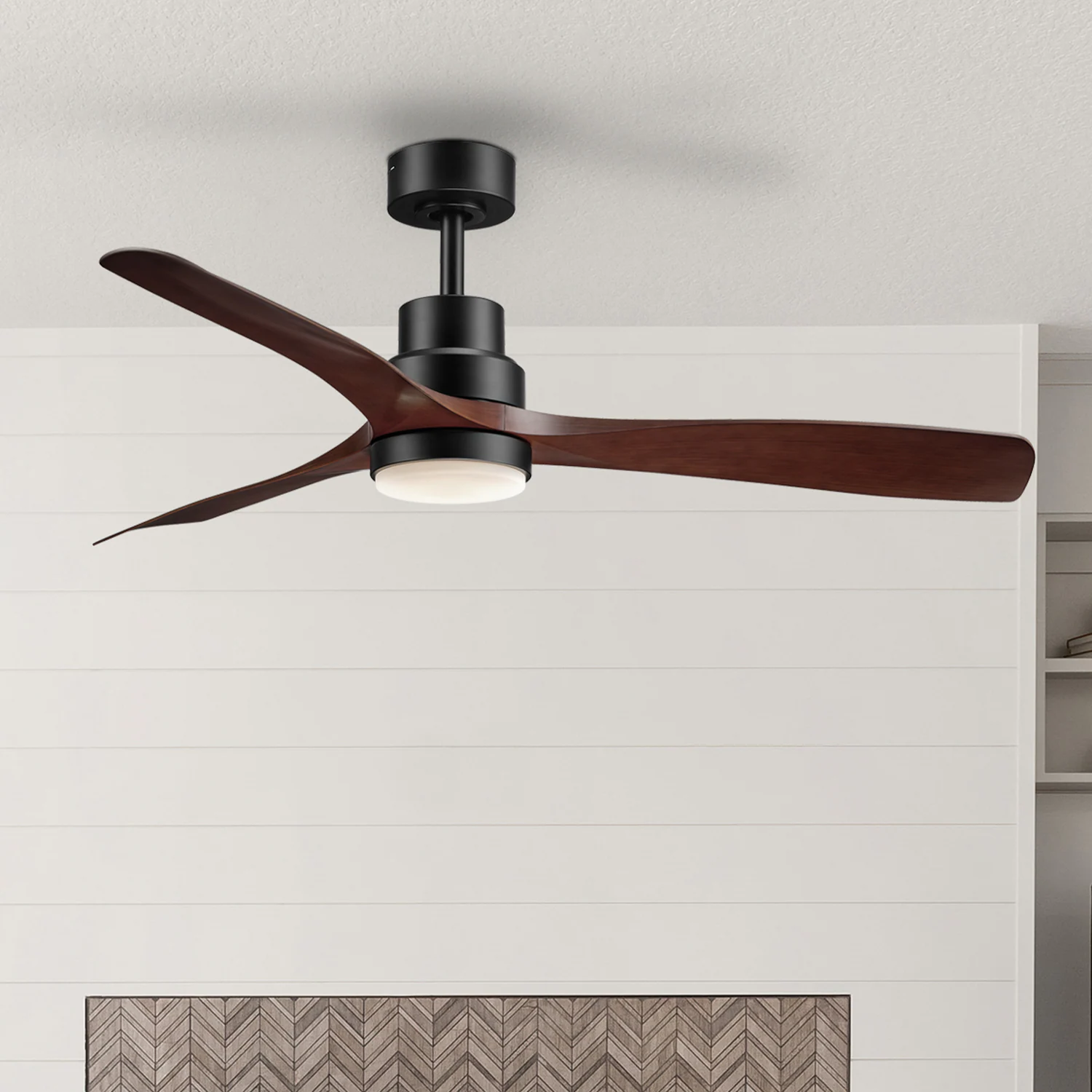 Nashville 52-in Color-Changing Smart Matte Black with Faux Wood Blades Ceiling Fan With Light - Remote Included ( 3 -Blade )