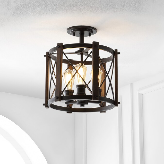 JONATHAN Y Ferme Industrial Rustic 3-Light Oil-Rubbed Bronze Led Flush Mount Light - Image 9