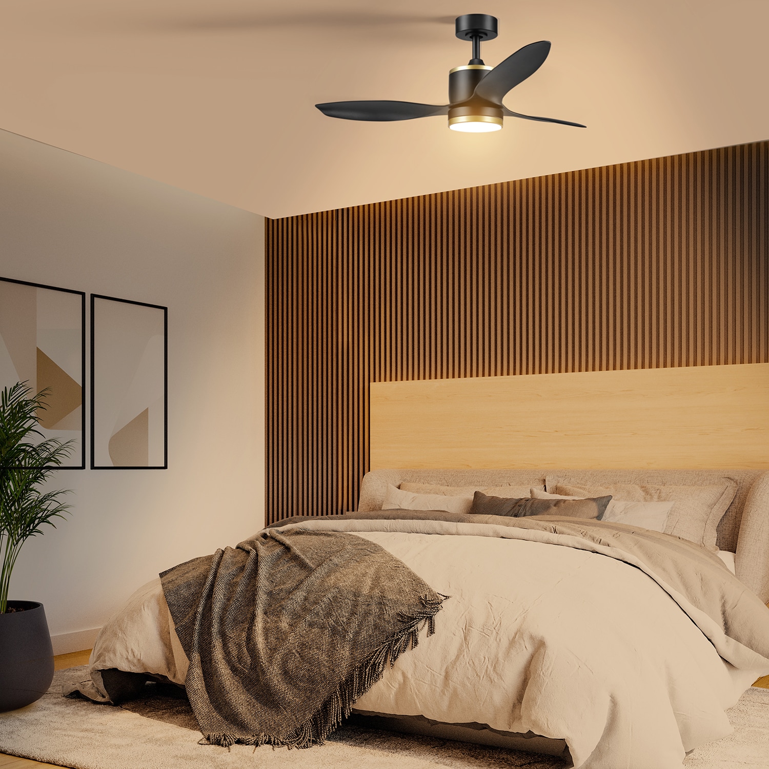 48-in Color-Changing Integrated LED Smart Black with Matte Blades - Remote Included ( 3 -Blade ) - Image 4