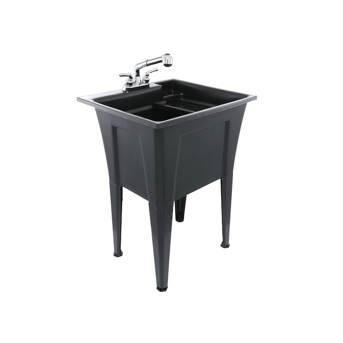 RuggedTub 24.25-in x 22-in 1-Basin Black Freestanding Utility Tub with Drain and Faucet - Image 3