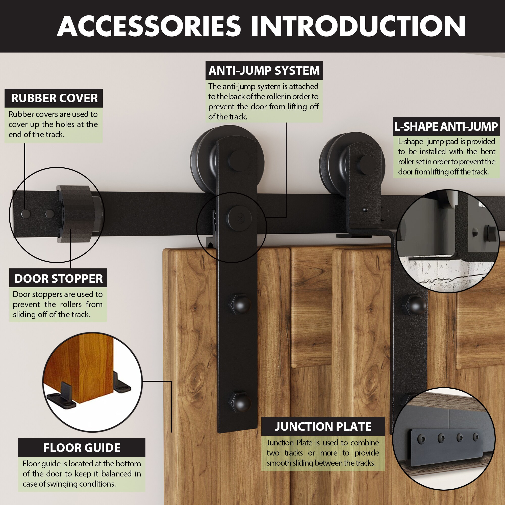 54-in Rustic black Black Indoor I-strap Double bypass Barn door hardware kit - Image 4