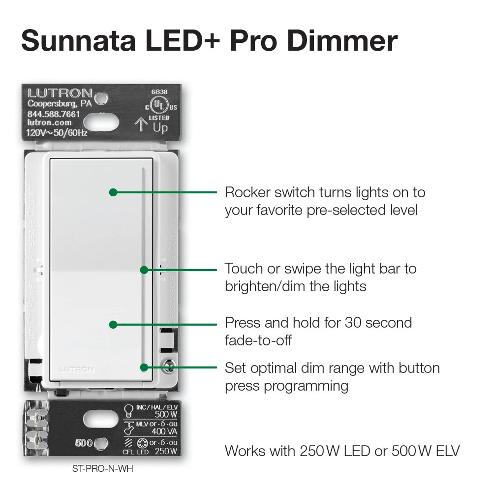 Sunnata Pro LED+ Multi-Location LED Illuminated ELV Touch Master Dimmer Brilliant White - Image 6