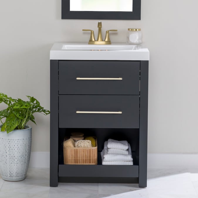 Diamond NOW Winnie 24-in Deep Blue Single Sink Bathroom Vanity with White Cultured Marble Top