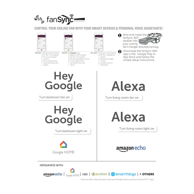 Fanimation Kute5 52-in Brushed Nickel Indoor/Outdoor Flush Mount Smart Ceiling Fan Light Kit Compatible and Remote (5-Blade) - Image 6