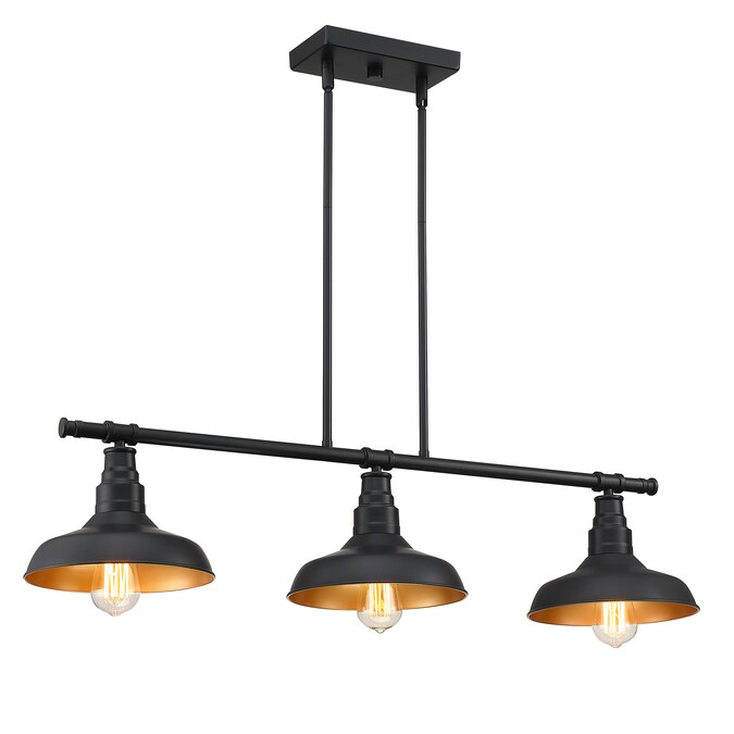 Forclover 3-Light Black Industrial Bell Kitchen Island Light 3-Light Black Farmhouse Cylinder Large Hanging Kitchen Island Light