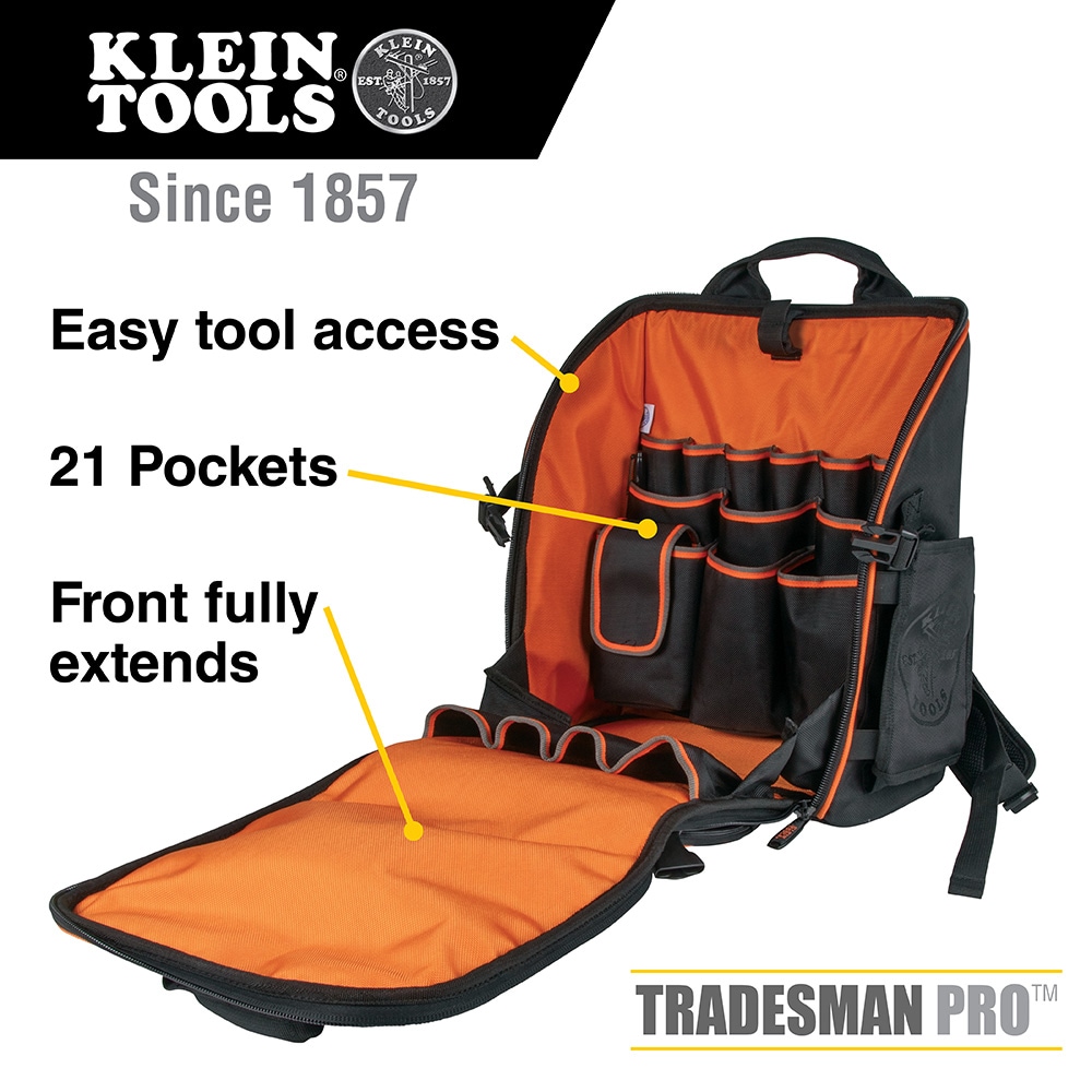Tradesman Pro Tool Station Tool Bag Backpack, 21 Pockets - Image 2