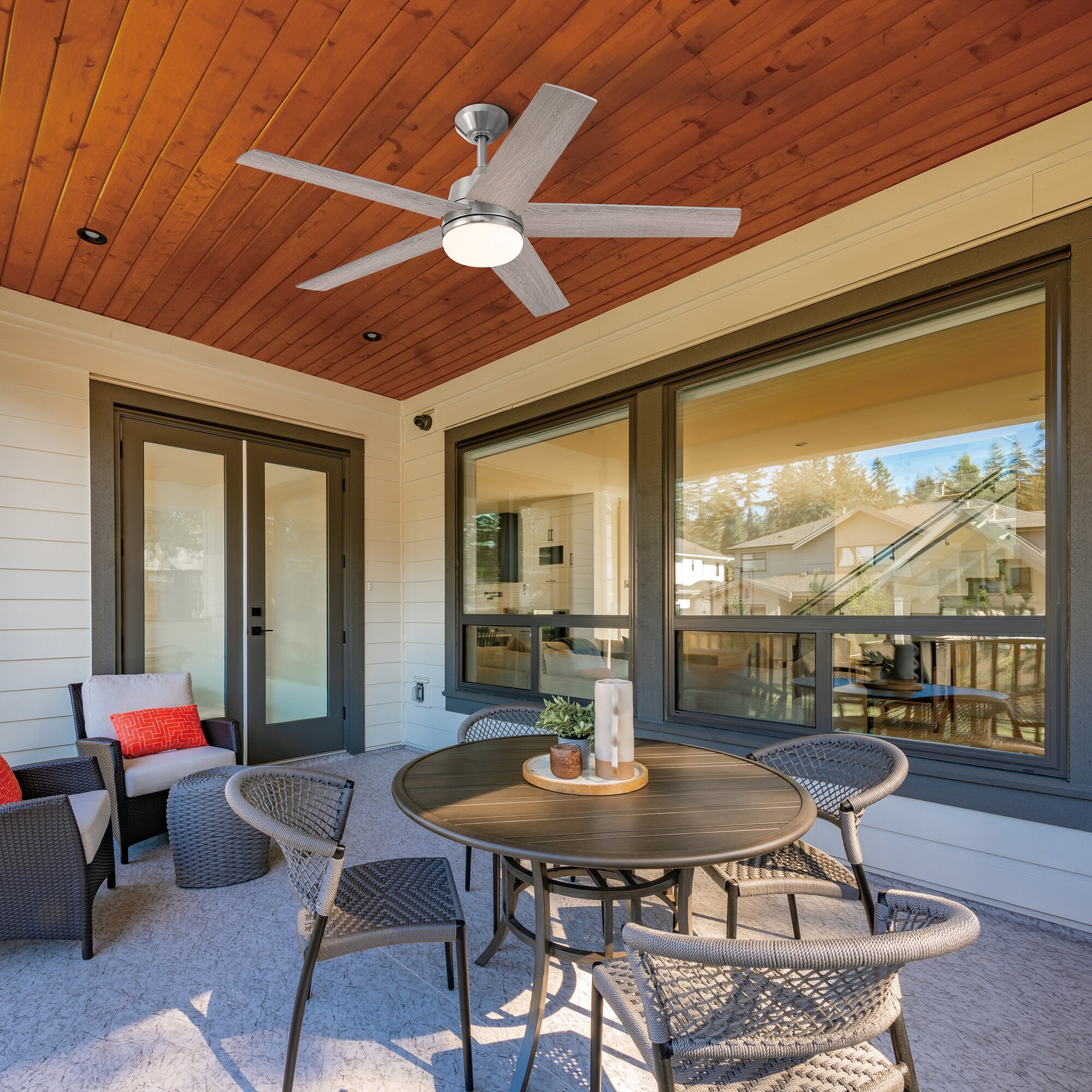 Astrea 52-in Color-Changing Integrated LED Outdoor Flush Mount Smart Brushed Nickel with Silver Blades Ceiling Fan With Light - Remote Included ( 5 -Blade ) - Image 5