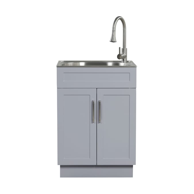 Style Selections 21.4-in x 24.1-in 1-Basin Light Gray Freestanding Utility Tub with Cabinet, Drain, and Faucet