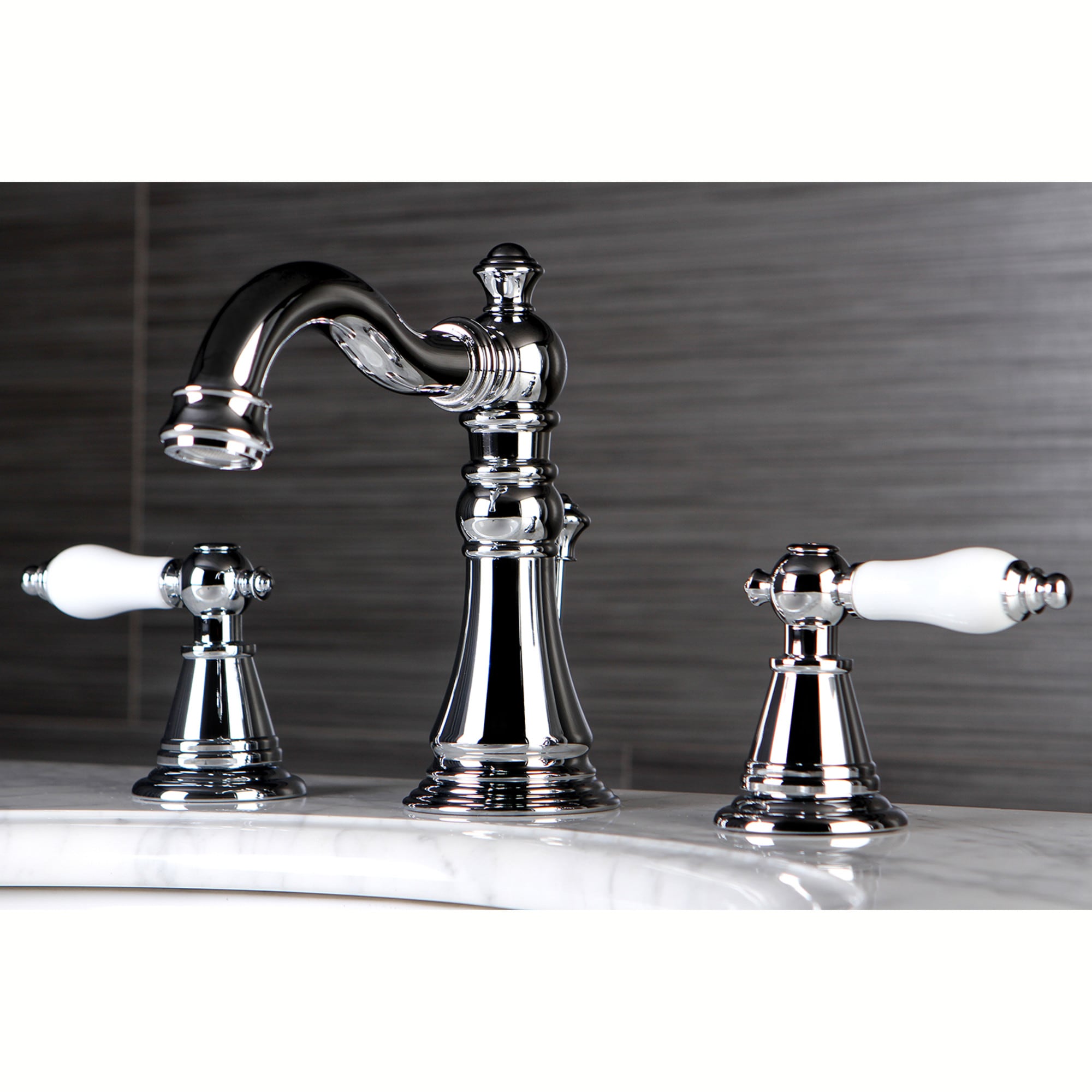 English Classic Polished chrome Widespread 2-handle Mid-arc Residential Handle Bathroom Sink Faucet with Drain
