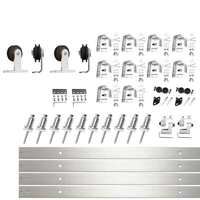 HOMACER 168-in Brushed Nickel Indoor Top Mount Double Bypass Barn Door Hardware Kit