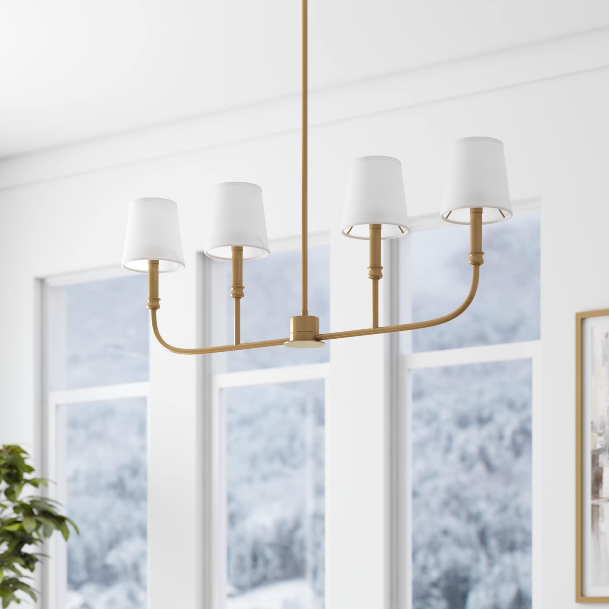 Billet 4 -Light Brushed Gold Transitional For Use in Bedrooms, Dining Rooms, Foyers, Kitchens, Living Rooms Chandelier