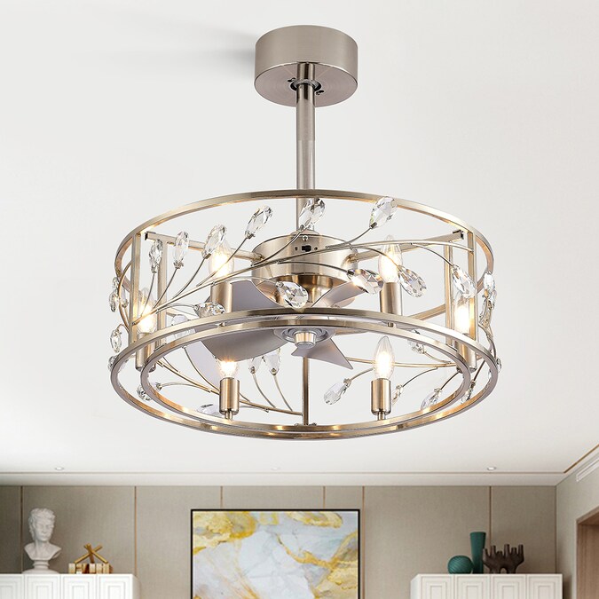 Breezary Fandelier 20-in Nickel with Silver Blades Indoor/Outdoor Cage Ceiling Fan with Light and Remote (5-Blade) - Image 9