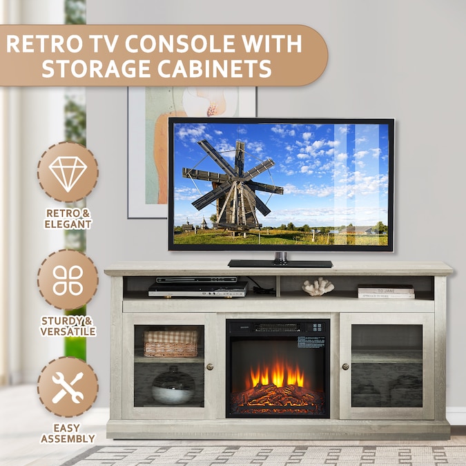 Sunrinx 60-in W Gray TV Stand with Fan-forced Flat Wall Electric Fireplace with Remote Control Included - Image 7