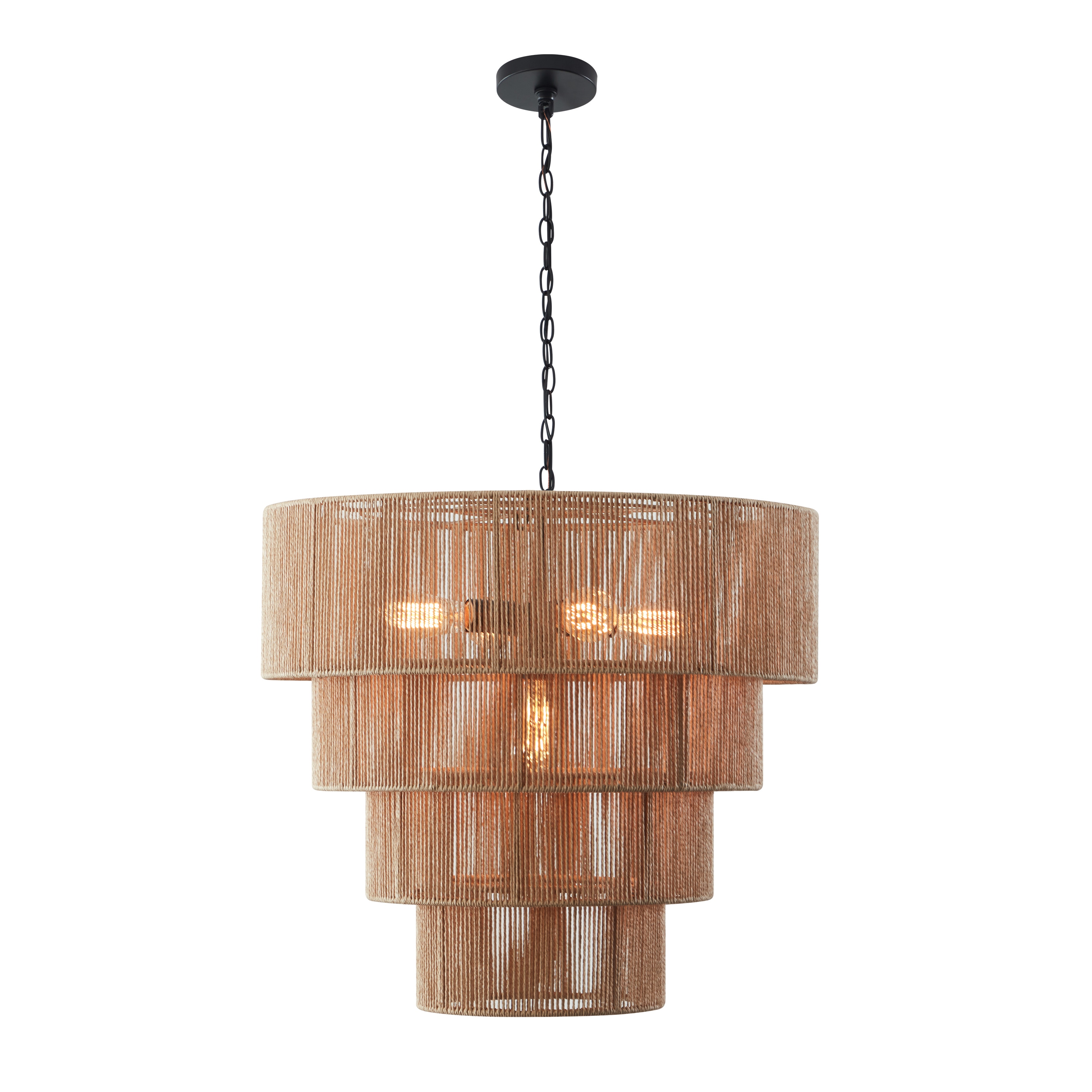 Luceo 5 -Light Matte Black Canopy With Brown Shade Coastal Drum Large Hanging Pendant light