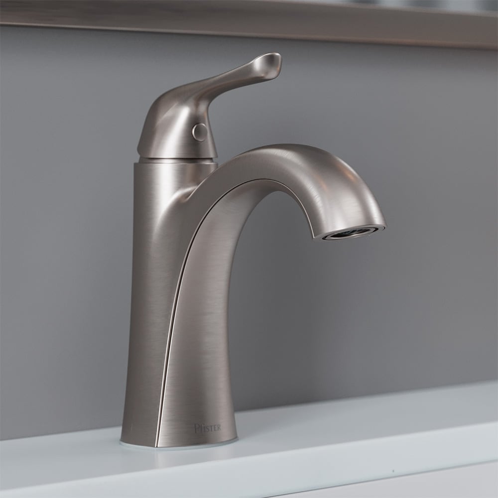 Willa Spot Defense Brushed Nickel 4-in centerset 1-handle WaterSense Mid-arc Residential Touch-on Bathroom Sink Faucet with Drain with Deck Plate