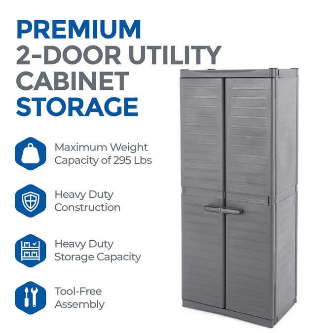 Gracious Living 17-in W x 69-in H Plastic Grey/Black Freestanding Utility Storage Cabinet - Image 3