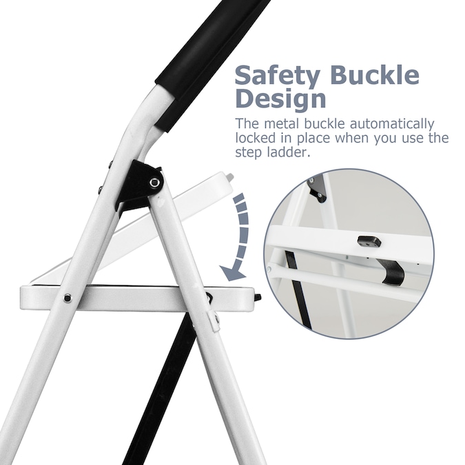 WELLFOR 4-Step 330-lb Capacity Black Iron Foldable Step Stool - Image 4