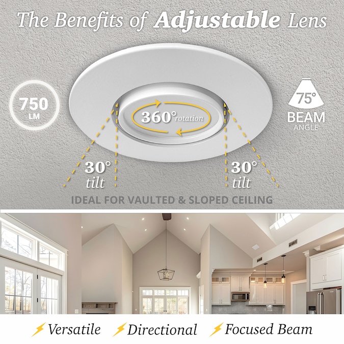 NUWATT Gimbal Retrofit with Adjustable Lens White 4-in 750-Lumen Switchable Round Dimmable LED Canned Shower Recessed Downlight (6-Pack) - Image 8