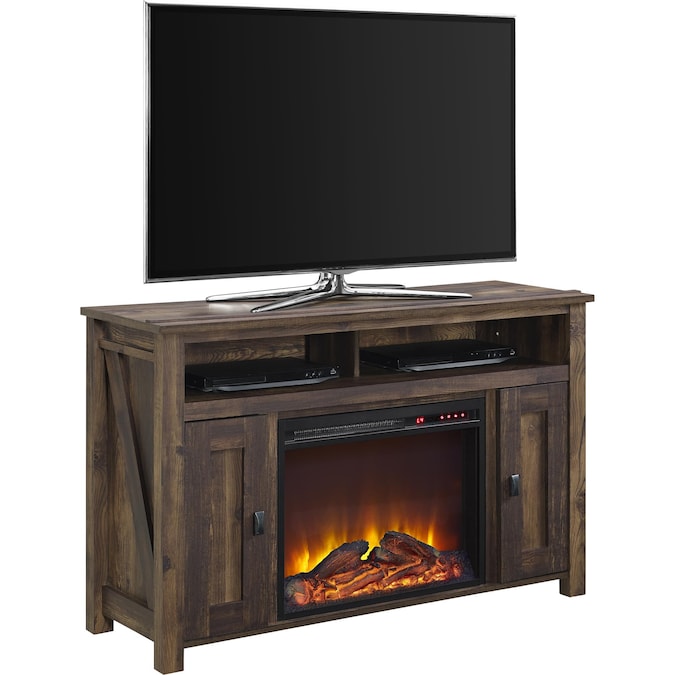 Ameriwood Home 47.6875-in W Rustic TV Stand with Fan-forced Flat Wall Electric Fireplace with Remote Control Included