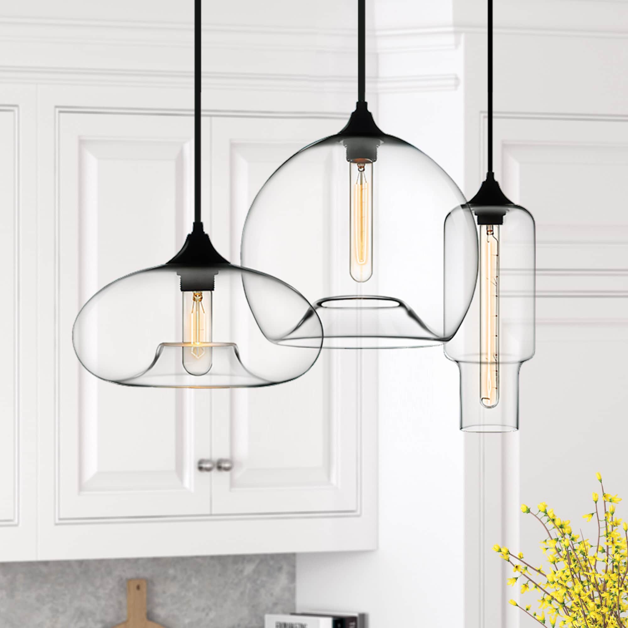 Kimberly 3 -Light Black Modern/contemporary Clear glass Geometric Large Hanging Kitchen island light