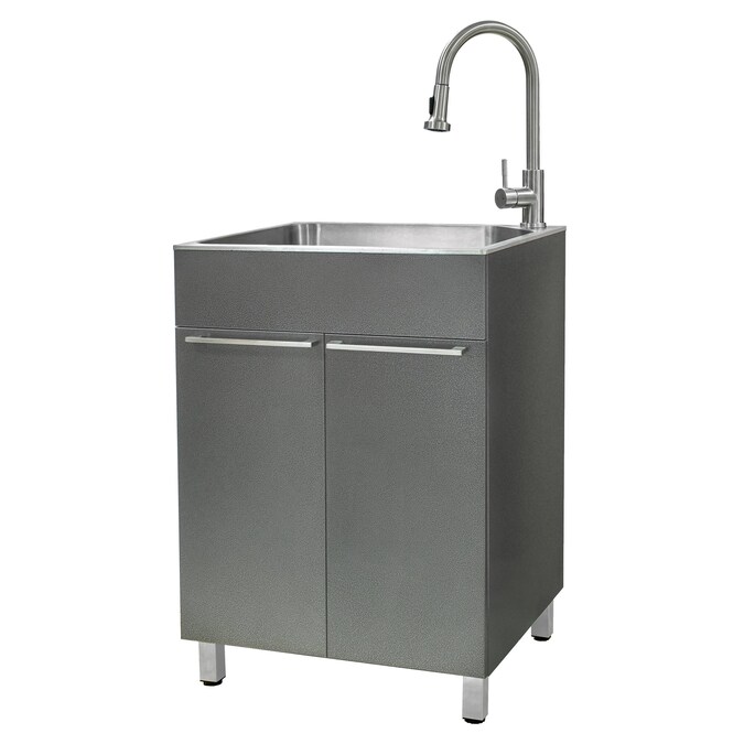 Presenza 24.1-in x 21.3-in 1-Basin Brushed Steel Drop-In Utility Tub with Faucet