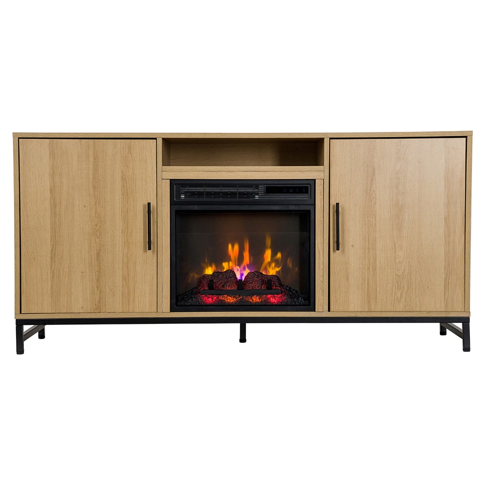 56-Inches W White Oak TV Stand with Infrared quartz Flat wall Electric Fireplace with Remote Control Included