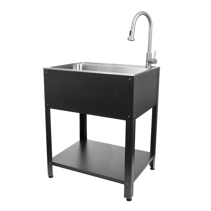 Presenza 28-in x 22-in 1-Basin Brushed Steel Drop-In Utility Tub with Faucet