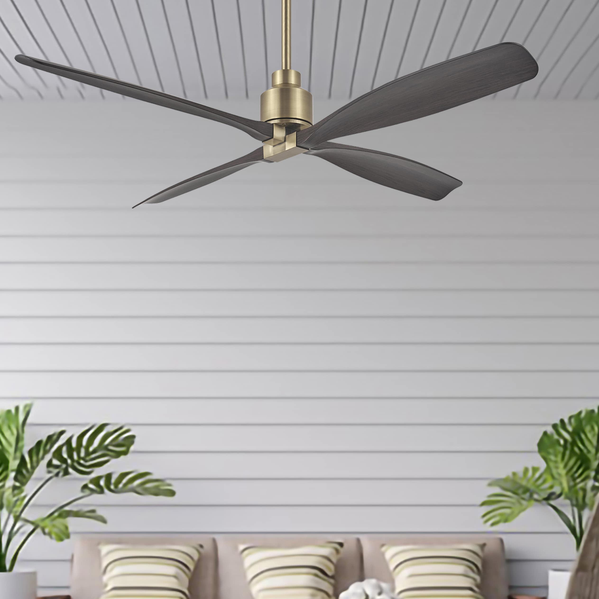 Shorehaven 56-in Outdoor Aged Brass with Barrique Barrel Blades Ceiling Fan Without Light and Remote ( 4 -Blade )