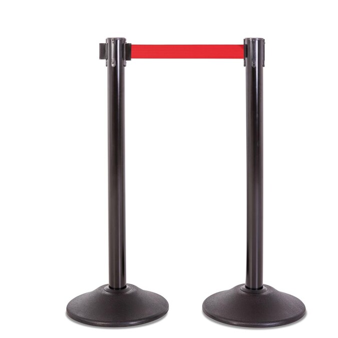 US Weight Heavy Duty Black Premium Steel Stanchion with 7.5- Foot Red Retractable Belt