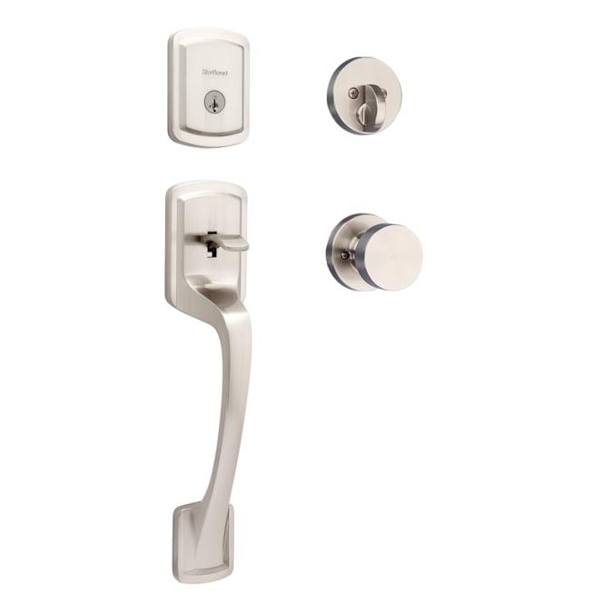 Kwikset Signature Series Prague Satin Nickel Single-Cylinder Deadbolt Entry Door Handleset Knob Smartkey